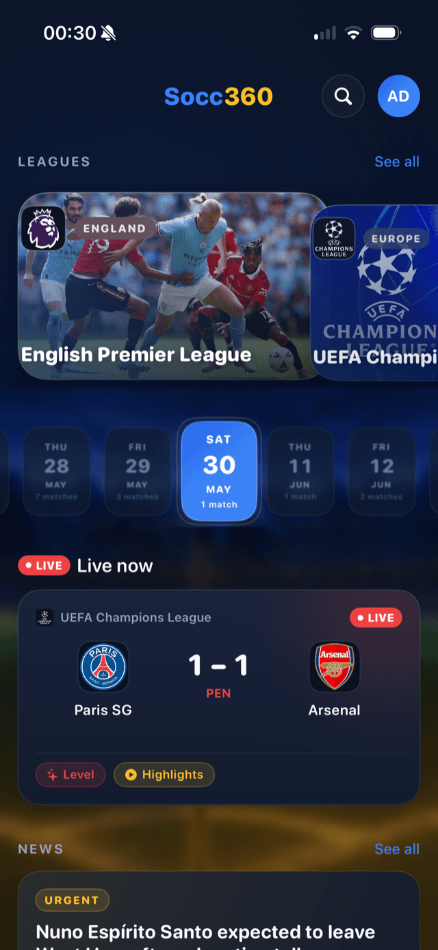 Home — live leagues and matches