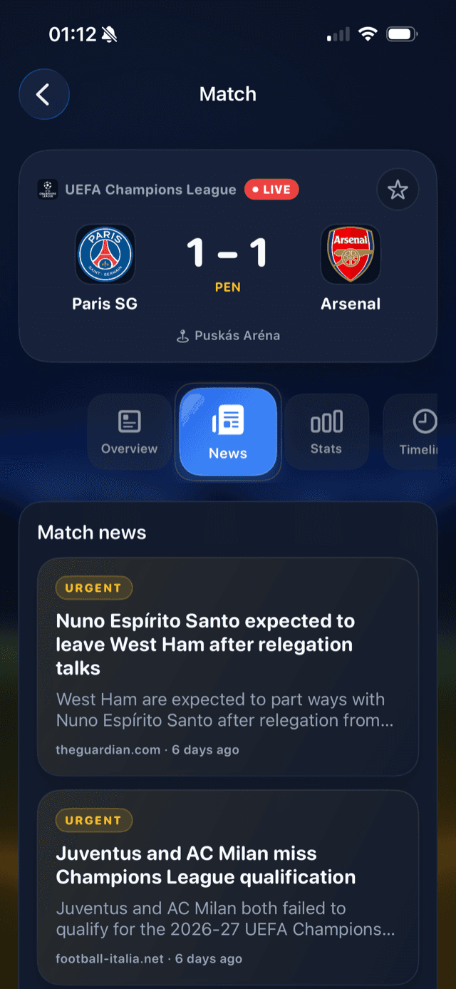 Live match — PSG vs Arsenal